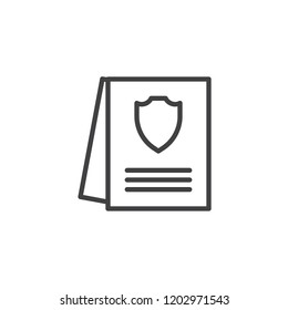 Police document file outline icon. linear style sign for mobile concept and web design. Paper with shield simple line vector icon. Symbol, logo illustration. Pixel perfect vector graphics