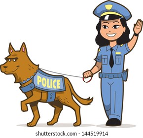 Police Dog and Asian Female Police Officer