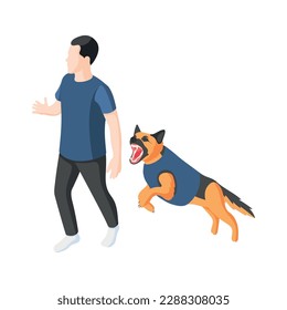 Police dog chasing male gangster isometric vector illustration