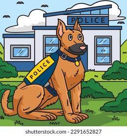 Police Dog Colored Cartoon Illustration