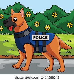 Police Dog Colored Cartoon Illustration