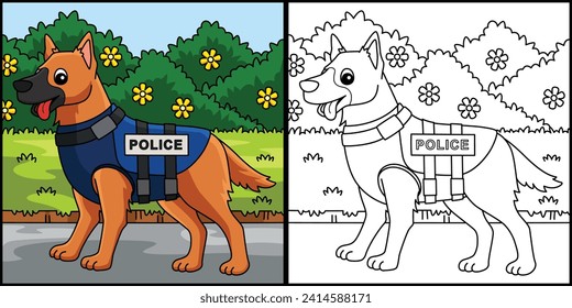 Police Dog Coloring Page Colored Illustration