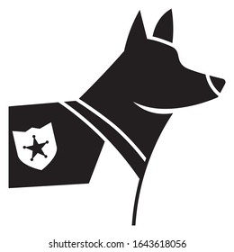 Police Dog Design, Canine Officer On White Background, Pet With Military Badge Vector Icon