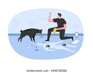 Police dog missions are issued to perform various duties Like following a villain smell Sniffing explosives and drugs And search missions. vector illustration flat design