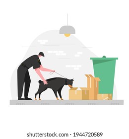 Police dog missions are issued to perform various duties Like following a villain smell Sniffing explosives and drugs And search missions. vector illustration flat design