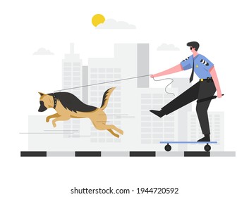 Police dog missions are issued to perform various duties Like following a villain smell Sniffing explosives and drugs And search missions. vector illustration flat design