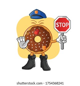 police donut with stop sign cartoon. mascot vector illustration