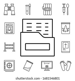 Police dossier icon. Detailed set of crime investigation icons. Premium quality graphic design. One of the collection icons for websites, web design, mobile app