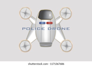 Police drone. Futuristic concept. Helicopter. Flat. Flying unmanned drone.
