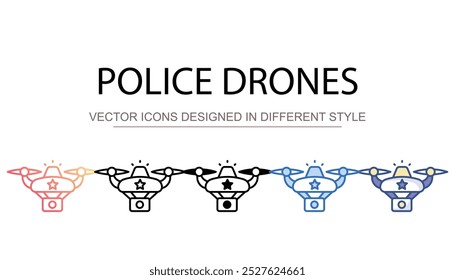 Design de ícone de drones de polícia com ilustração de estoque de fundo branco