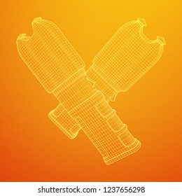 Police electro shocker taser stun gun. Wireframe low poly mesh vector illustration