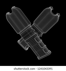 Police electro shocker taser stun gun. Wireframe low poly mesh vector illustration