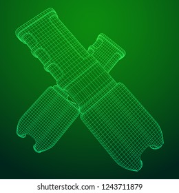 Police electro shocker taser stun gun. Wireframe low poly mesh vector illustration