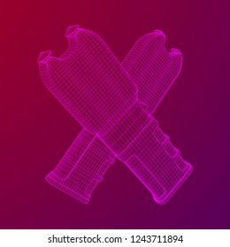 Police electro shocker taser stun gun. Wireframe low poly mesh vector illustration