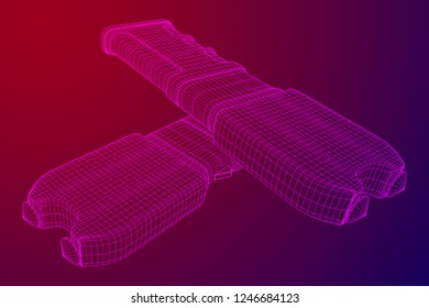 Police electro shocker taser stun gun. Wireframe low poly mesh vector illustration