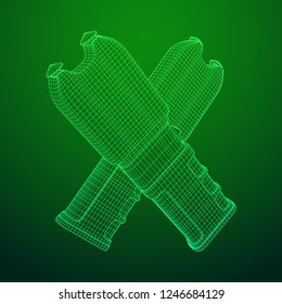 Police electro shocker taser stun gun. Wireframe low poly mesh vector illustration