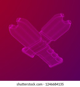 Police electro shocker taser stun gun. Wireframe low poly mesh vector illustration