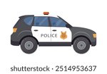 Police elements set. Car with siren. Officer or policeman equipment. Guard department and legal defending. Safety and security. Flat vector illustration isolated on white background