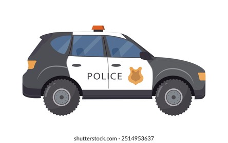 Police elements set. Car with siren. Officer or policeman equipment. Guard department and legal defending. Safety and security. Flat vector illustration isolated on white background