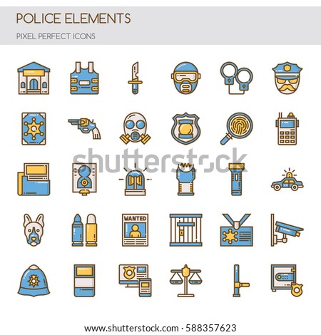Police Elements , Thin Line and Pixel Perfect Icons