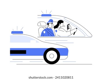 Police emergency operation abstract concept vector illustration. Officer woman drives the car and speaks to the radio, emergency vehicle services, industrial transportation abstract metaphor.