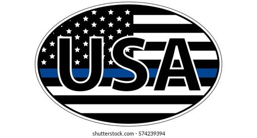 police enforcement flag sticker blue stripe symbolic of American support for law enforcement, USA flag with a blue stripe center, sticker vector