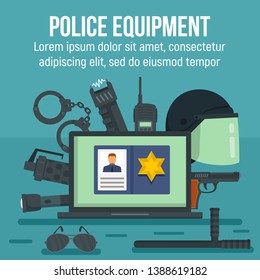 Police equipment concept background. Flat illustration of police equipment vector concept background for web design