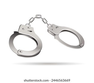 Police equipment. Handcuffs on a white background. Vector realistic 3d illustration