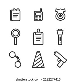 police equipment icon set on white background,