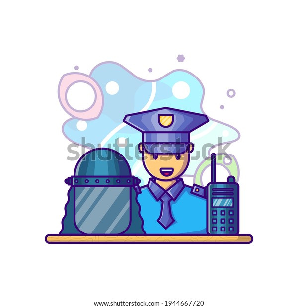 Police with Equipment\
Vector Cartoon Illustration. Labour day Icon Concept White\
Isolated. Flat Cartoon Style Suitable for Web Landing Page, Banner,\
Sticker, and Background