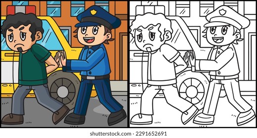 Police Escorting Criminal into Car Illustration