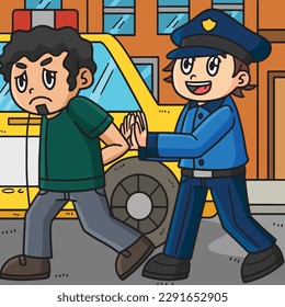 Police Escorting Criminal into Car Colored Cartoon