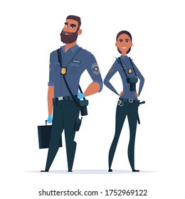 Police expert officer couple in the uniform. Police characters. Public safety officers. Guardians of law and order