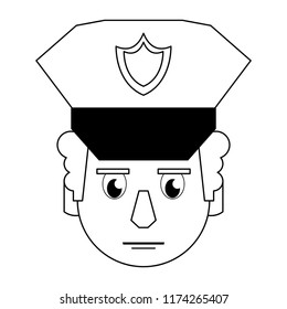 Police face cartoon in black and white