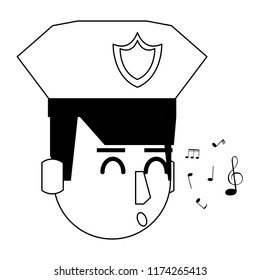 Police face cartoon in black and white