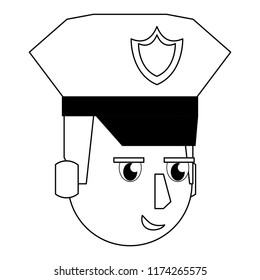 Police face cartoon in black and white