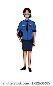 Polizeiarbeiterin mit Gesichtsmaske für covid19 Vektorgrafik-Design