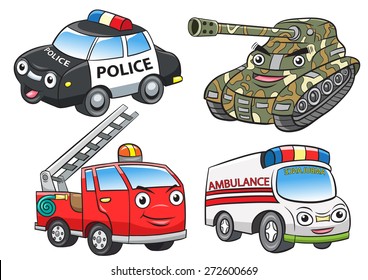 police fire ambulance tank cartoon.EPS10 File  simple Gradients,