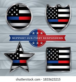 Police and Firefighter American Flags Emblem Illustration