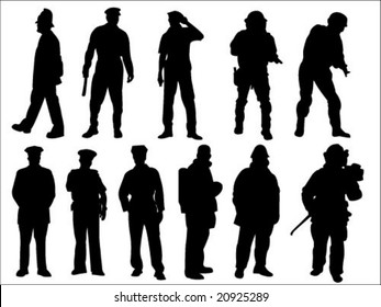 police and fireman silhouette collection vector