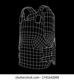 Police flak jacket or bulletproof vest. Bullet proof concept. Wireframe low poly mesh vector illustration.