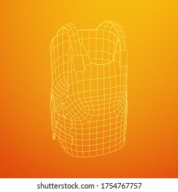 Police flak jacket or bulletproof vest. Bullet proof concept. Wireframe low poly mesh vector illustration.