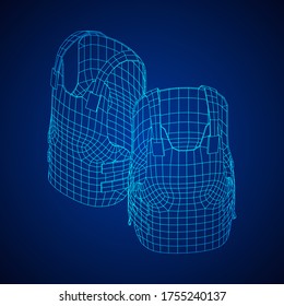 Police flak jacket or bulletproof vest. Bullet proof concept. Wireframe low poly mesh vector illustration.