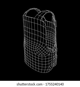 Police flak jacket or bulletproof vest. Bullet proof concept. Wireframe low poly mesh vector illustration.