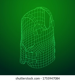 Police flak jacket or bulletproof vest. Bullet proof concept. Wireframe low poly mesh vector illustration.