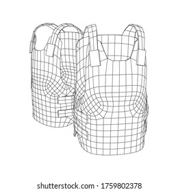 Police flak jacket or bulletproof vest. Bullet proof concept. Wireframe low poly mesh vector illustration.