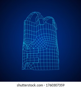 Police flak jacket or bulletproof vest. Bullet proof concept. Wireframe low poly mesh vector illustration.