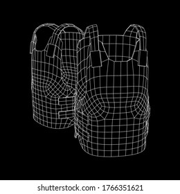 Police flak jacket or bulletproof vest. Bullet proof concept. Wireframe low poly mesh vector illustration.