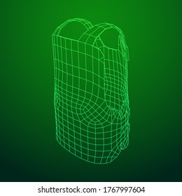 Police flak jacket or bulletproof vest. Bullet proof concept. Wireframe low poly mesh vector illustration.