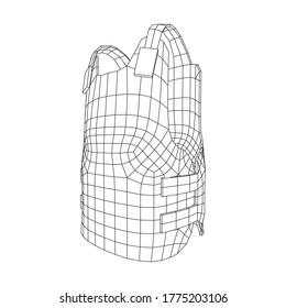 Police flak jacket or bulletproof vest. Bullet proof concept. Wireframe low poly mesh vector illustration.